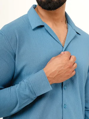 Teal Blue Full Sleeve Popcorn Shirt