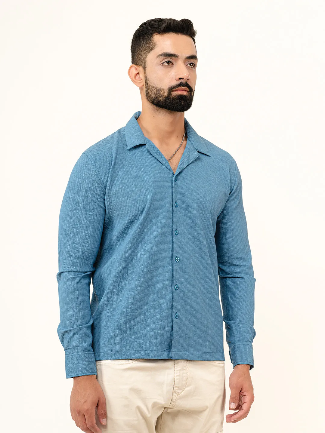 Teal Blue Full Sleeve Popcorn Shirt