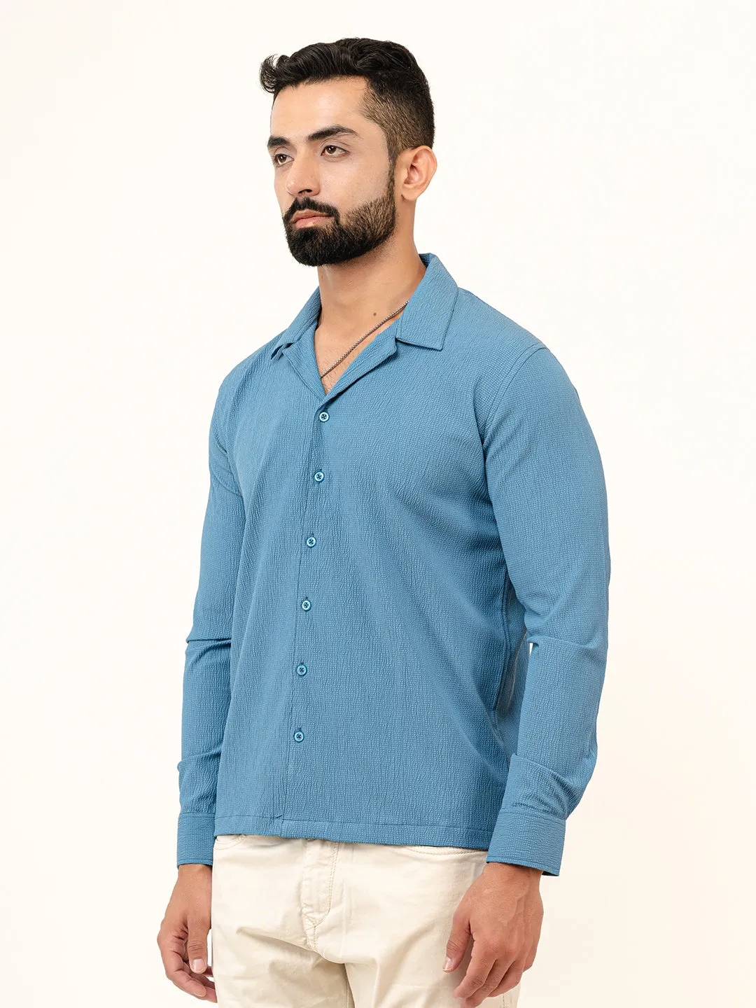 Teal Blue Full Sleeve Popcorn Shirt