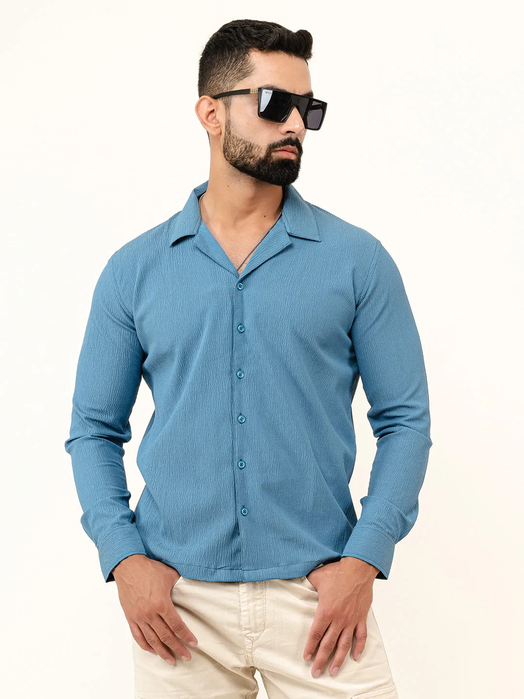 Teal Blue Full Sleeve Popcorn Shirt