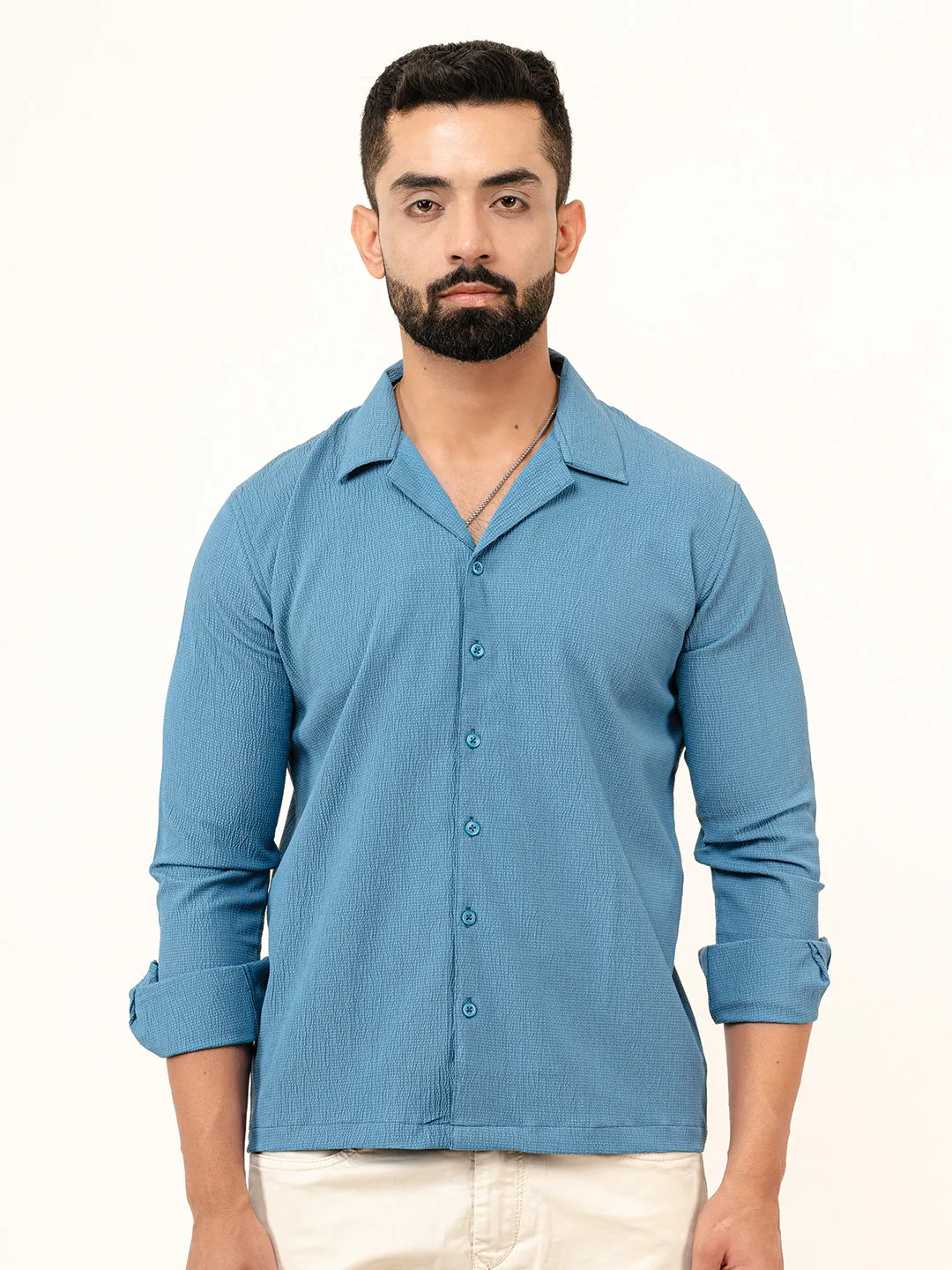 Teal Blue Full Sleeve Popcorn Shirt