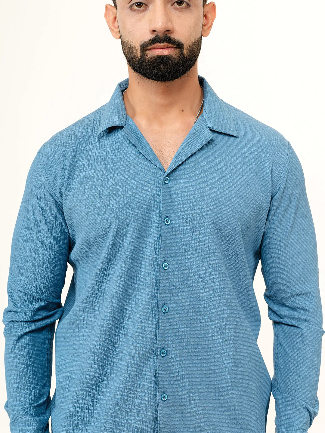 Teal Blue Full Sleeve Popcorn Shirt
