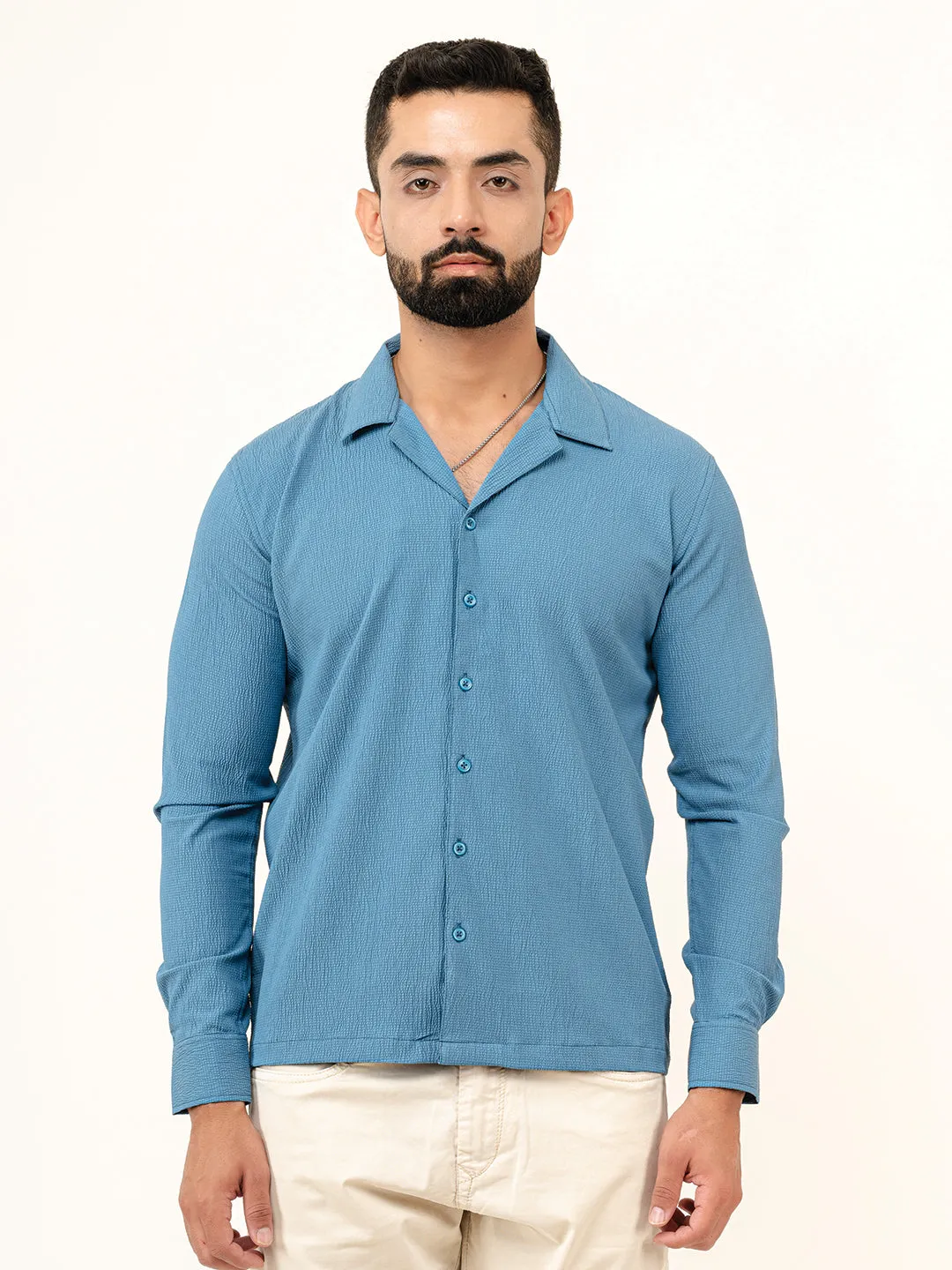 Teal Blue Full Sleeve Popcorn Shirt