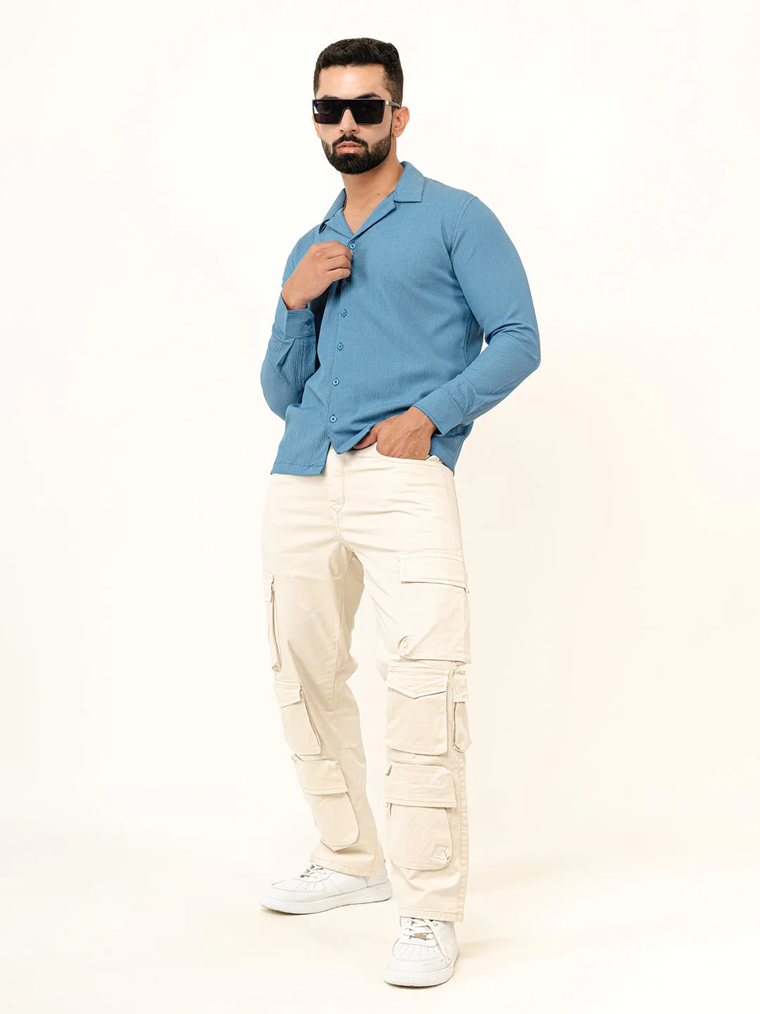 Teal Blue Full Sleeve Popcorn Shirt