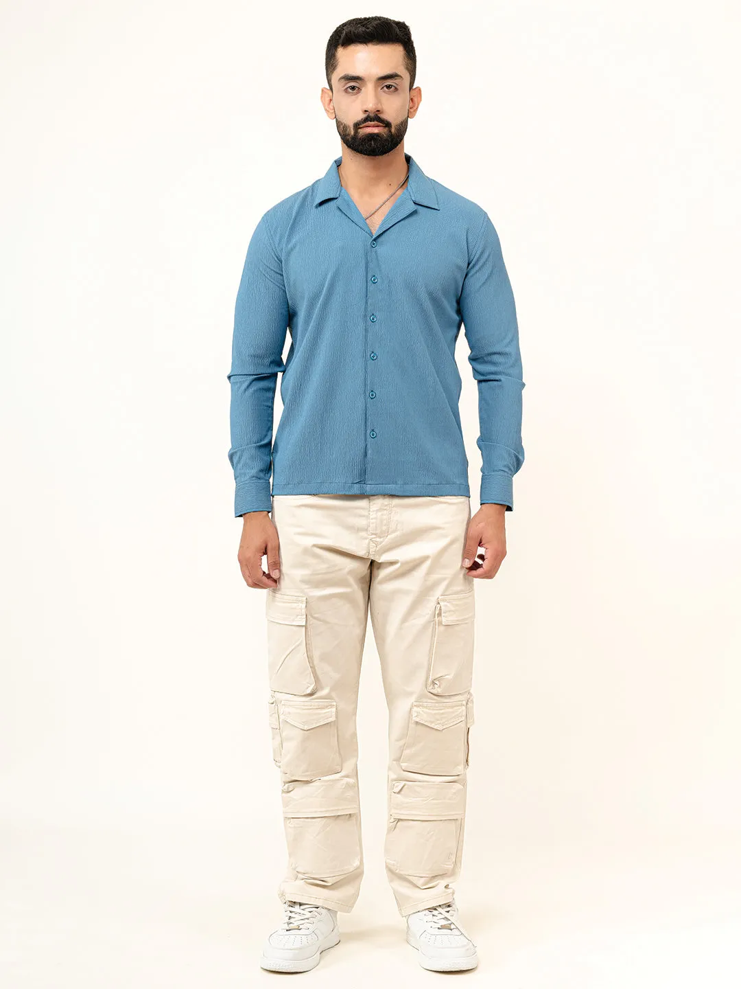 Teal Blue Full Sleeve Popcorn Shirt