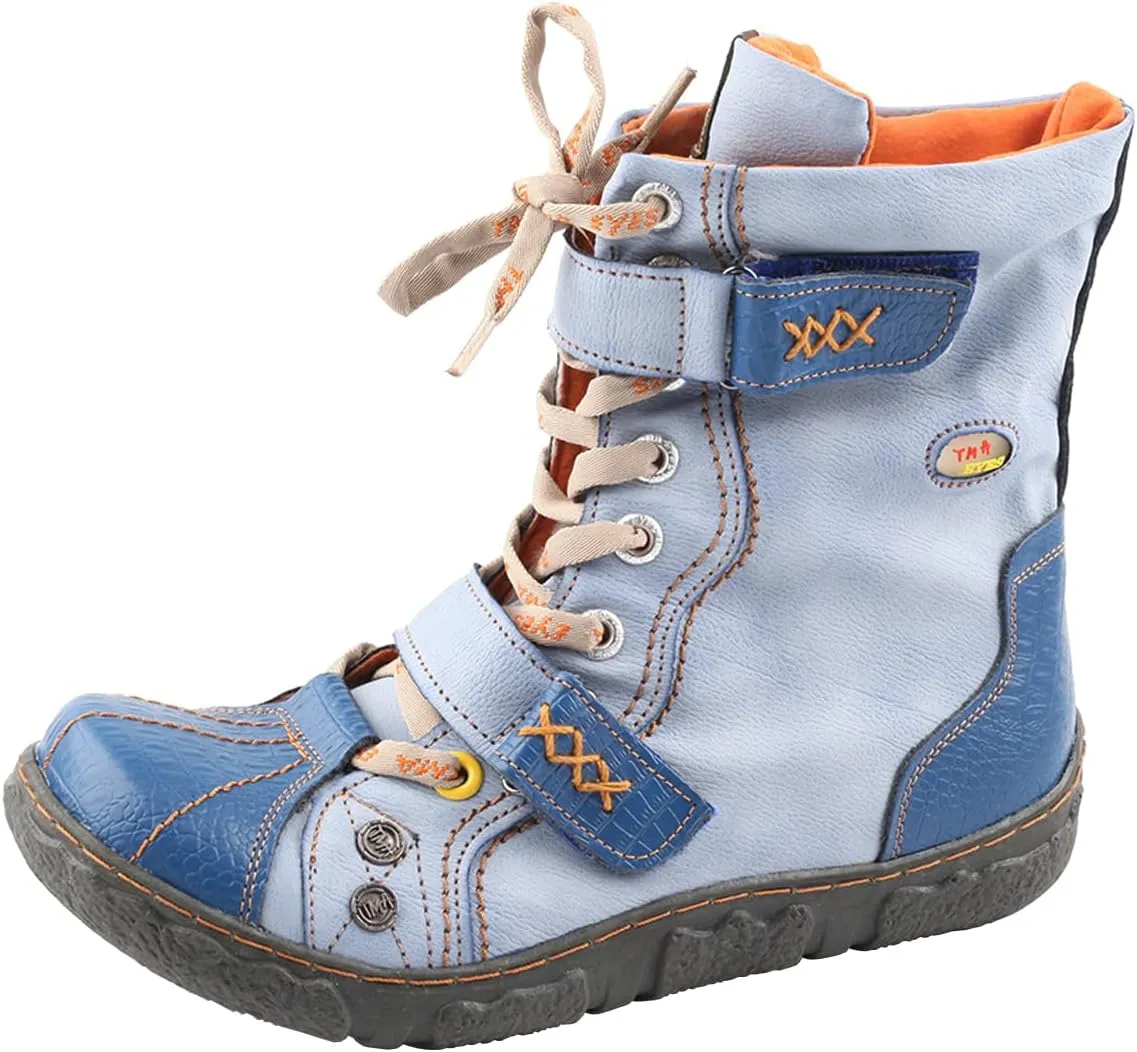 TMA EYES Women's Blue Mid-Calf Lace-Up Casual Shoes (9.5)