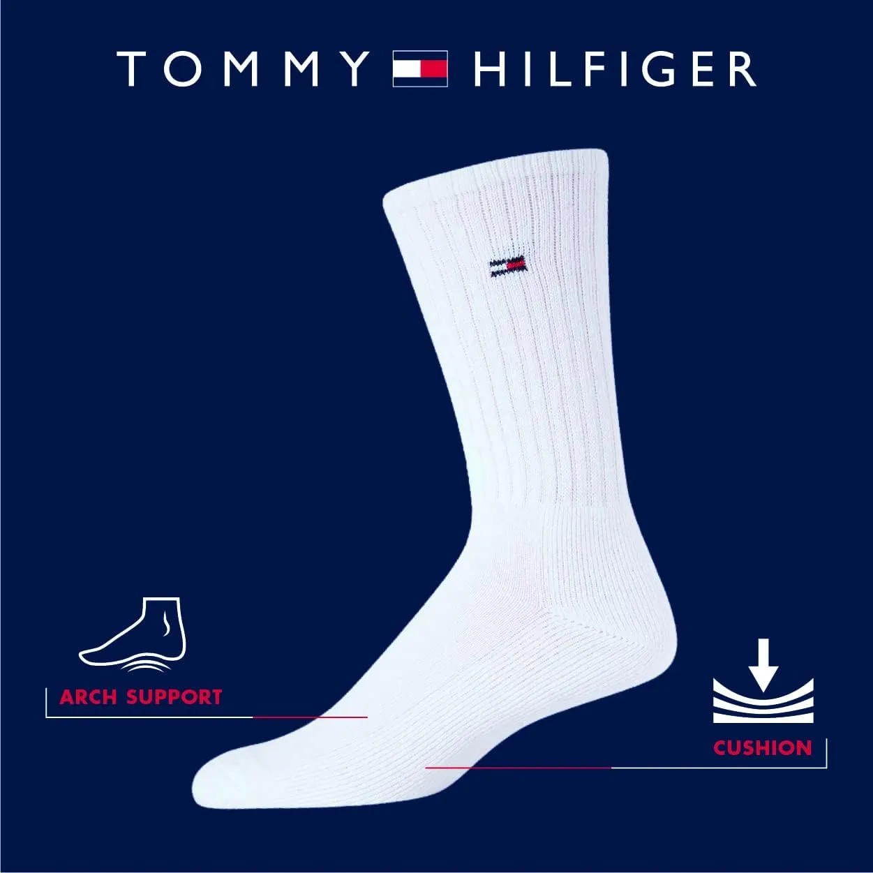 Tommy Hilfiger Men's Crew Socks - 12 Pack Performance Cushion Comfort Crew Socks - Breathable Athletic Socks for Men
