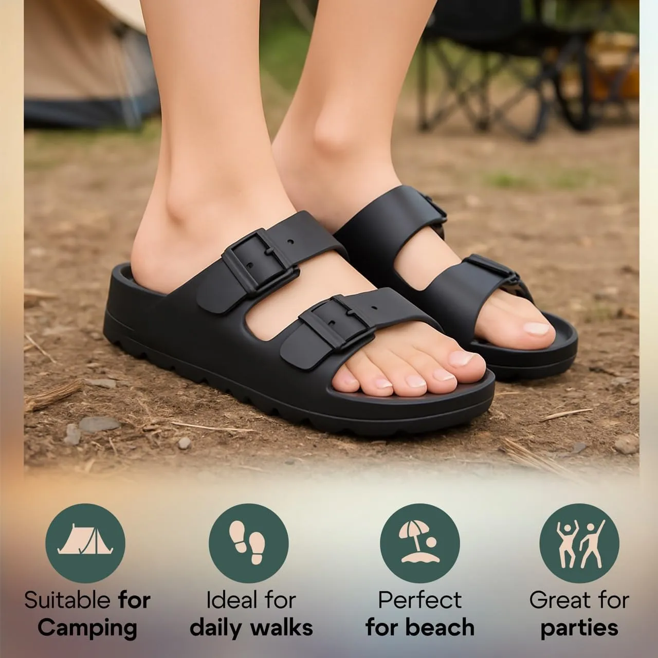 Trailvia Comfortable Footbed Sandals for Men & Women – Adjustable Buckle & Arch Support, Waterproof Summer Slides for Outdoor, Beach & Everyday Adventures