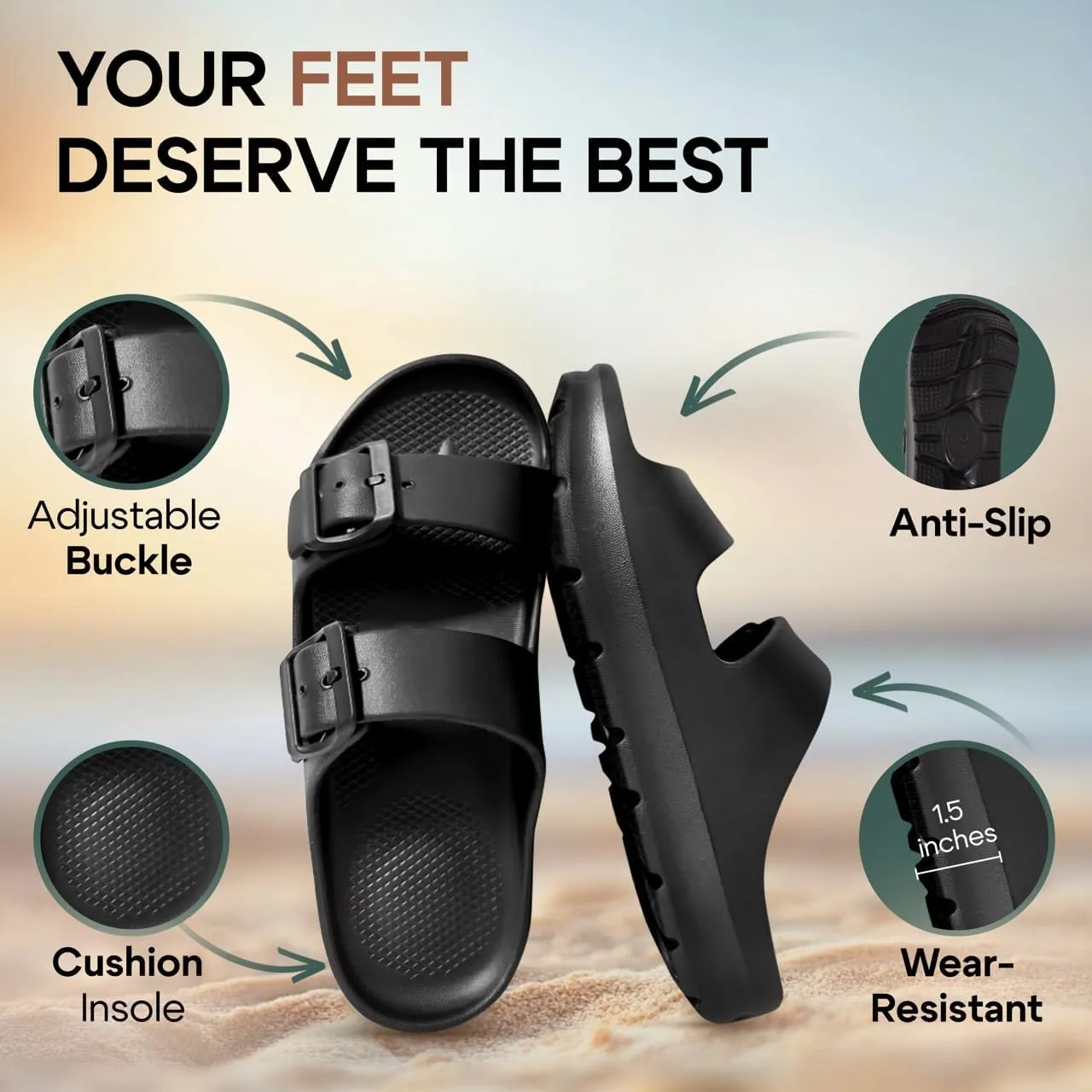 Trailvia Comfortable Footbed Sandals for Men & Women – Adjustable Buckle & Arch Support, Waterproof Summer Slides for Outdoor, Beach & Everyday Adventures