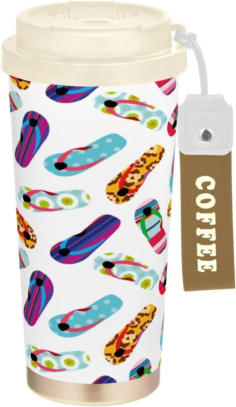Travel Coffee Mug 17oz Tumbler With lid and Straw,Cute Colorful Sandals Stainless Steel Insulated Tumblers Cups, Keeps Cold and Hot for Coffee Tea