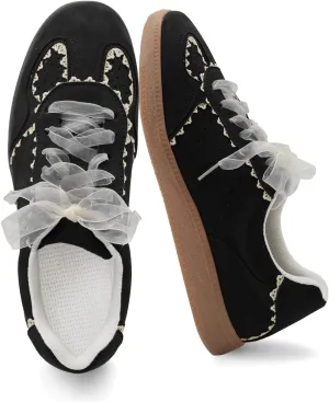 UBWDU Lace Fashion Ballet Sneakers for Women 2025 – Trendy Cute Crochet Ribbon Lace-Up Casual Spring Shoes