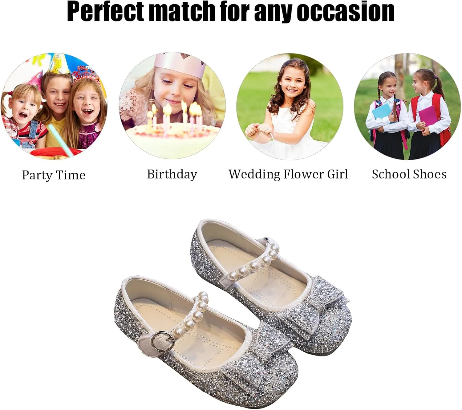 Unybwonn Sparkle Shoes Ballet Flats for Girls Leather Princess Party Girls Shoes Soft and Wear-Resistant for Wedding Flower Girl