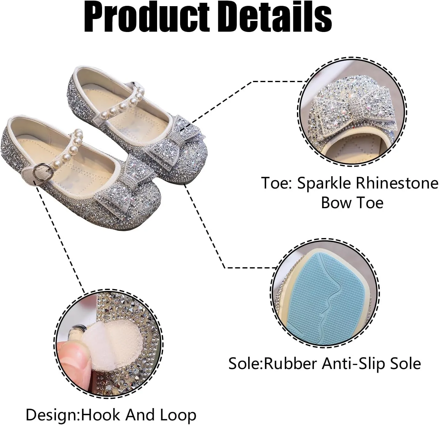 Unybwonn Sparkle Shoes Ballet Flats for Girls Leather Princess Party Girls Shoes Soft and Wear-Resistant for Wedding Flower Girl