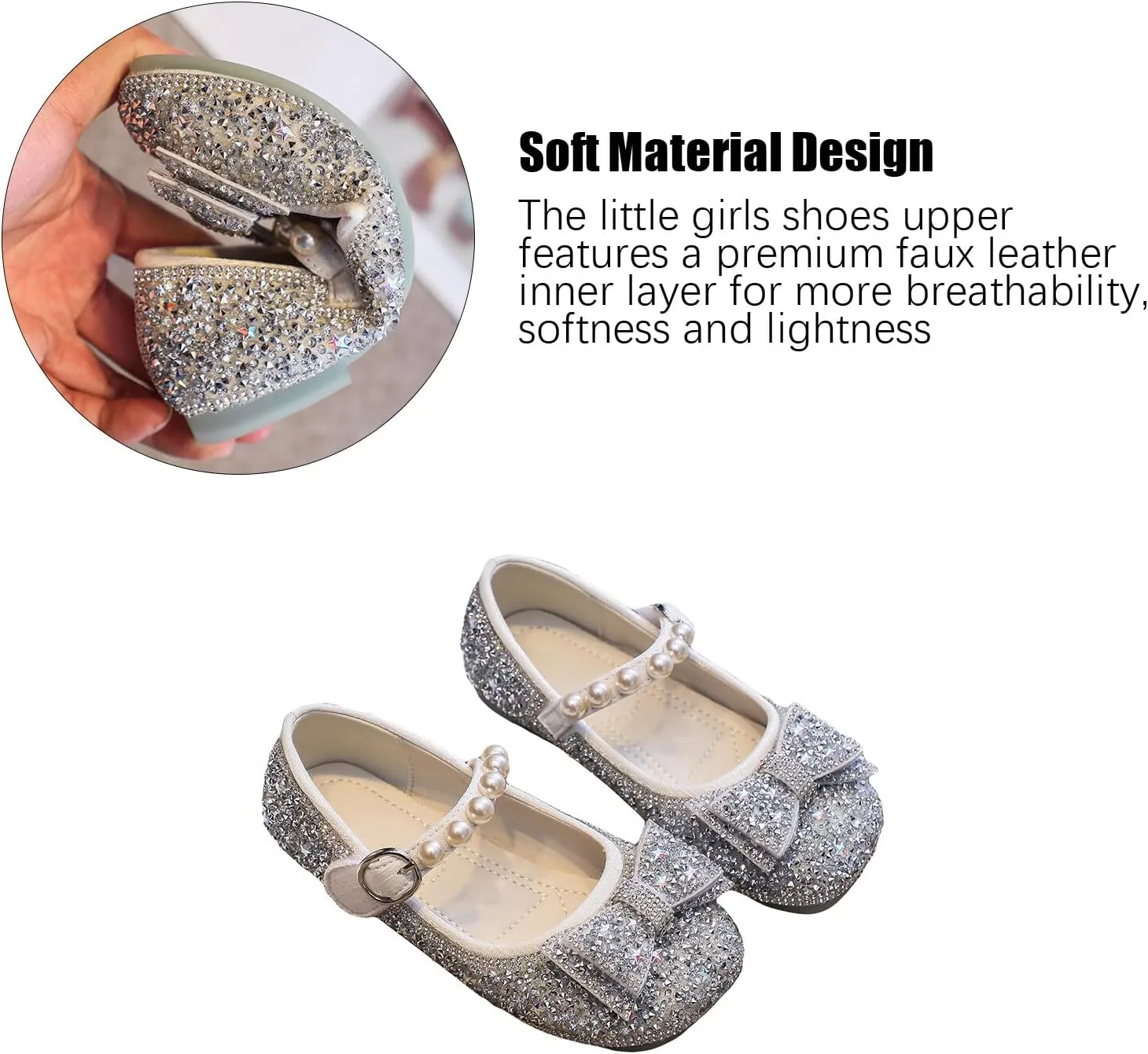 Unybwonn Sparkle Shoes Ballet Flats for Girls Leather Princess Party Girls Shoes Soft and Wear-Resistant for Wedding Flower Girl