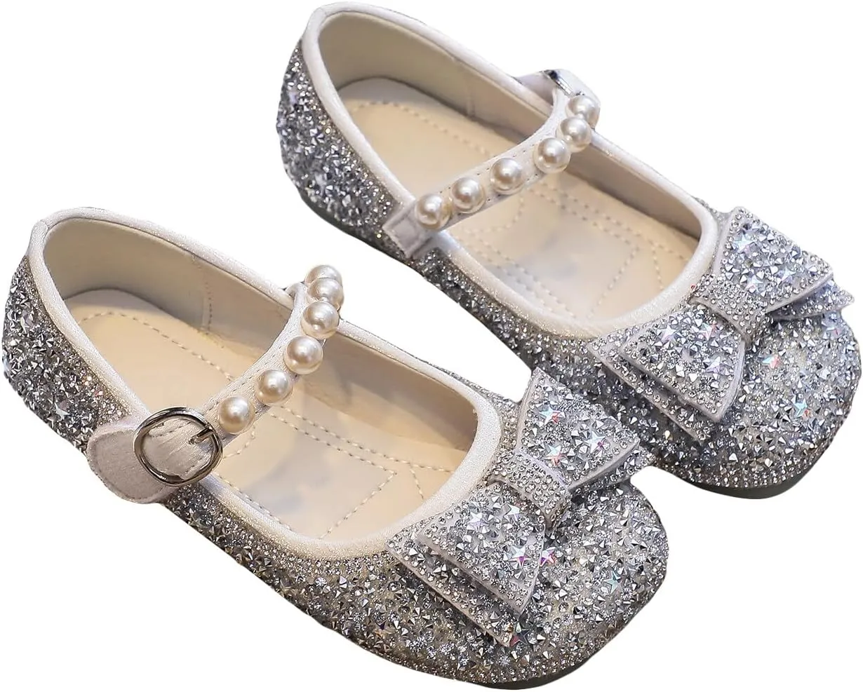 Unybwonn Sparkle Shoes Ballet Flats for Girls Leather Princess Party Girls Shoes Soft and Wear-Resistant for Wedding Flower Girl
