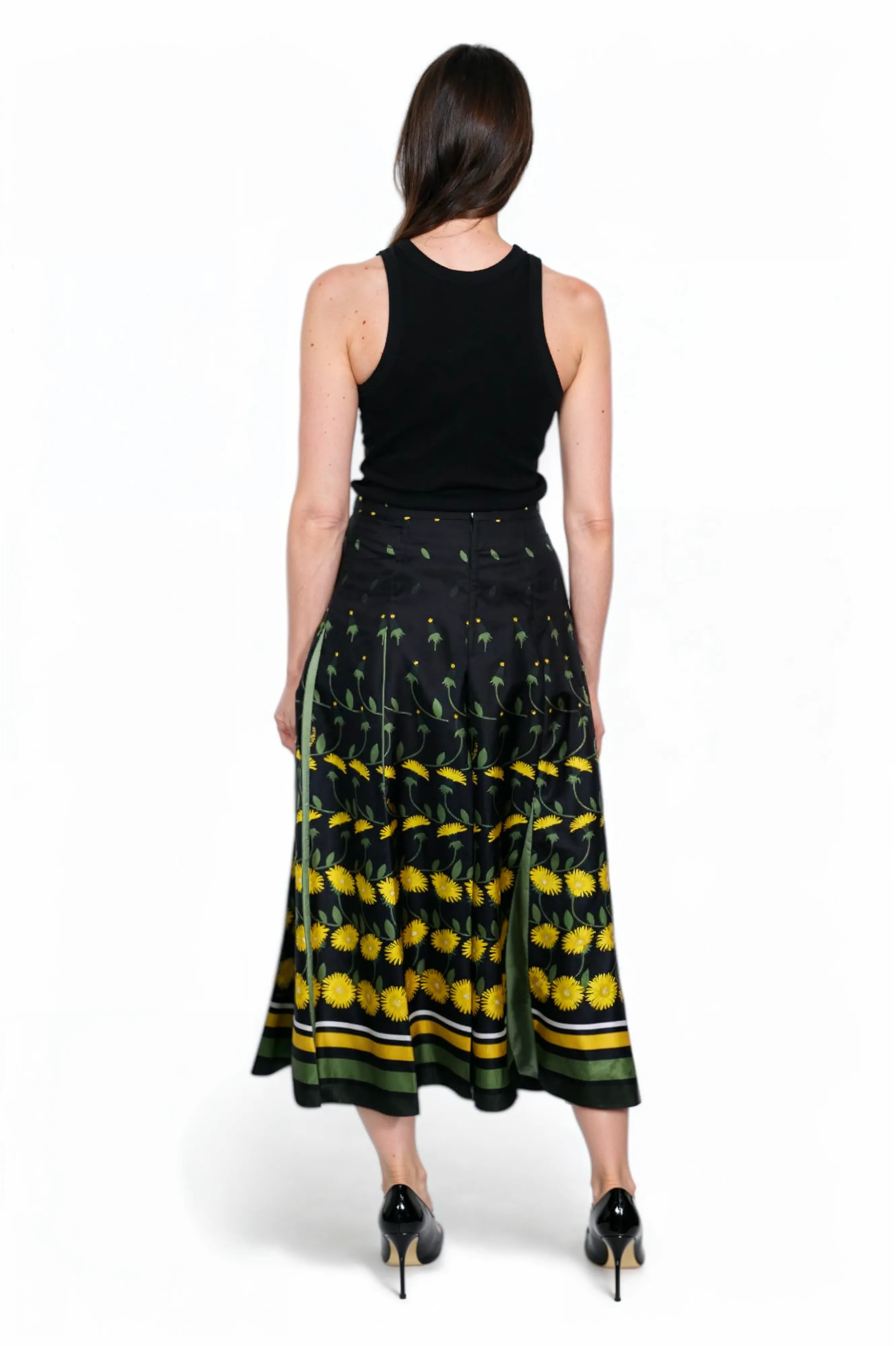 Valentino Black Maxi Skirt with Yellow Floral Print