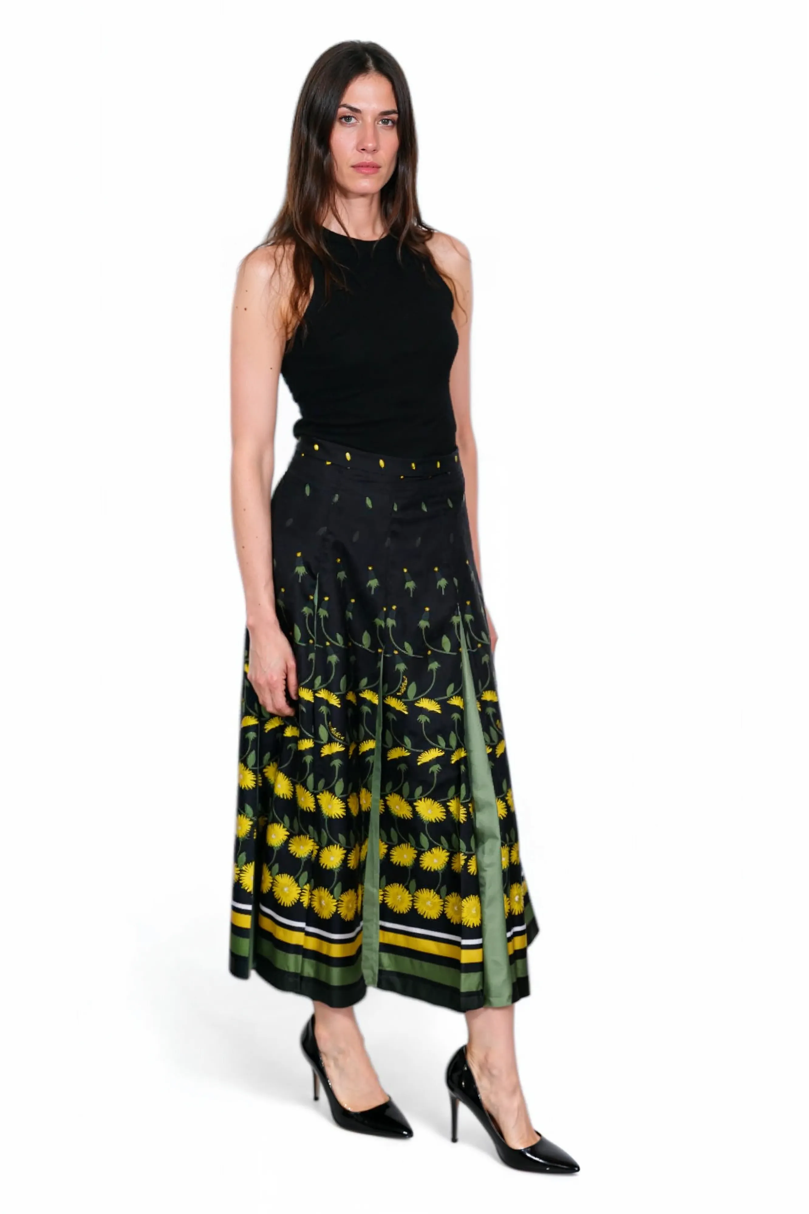 Valentino Black Maxi Skirt with Yellow Floral Print