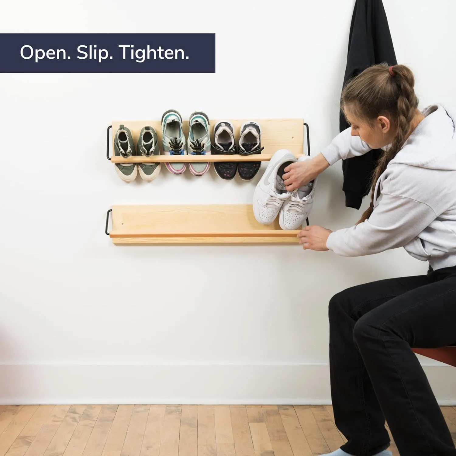 Wall Mounted Shoe Rack - A Wooden, Modern, Slim, and Small Shoe Storage Solution for Shoes and Boots in Narrow Spaces, entryways, or hallways. (30-in-Wide)