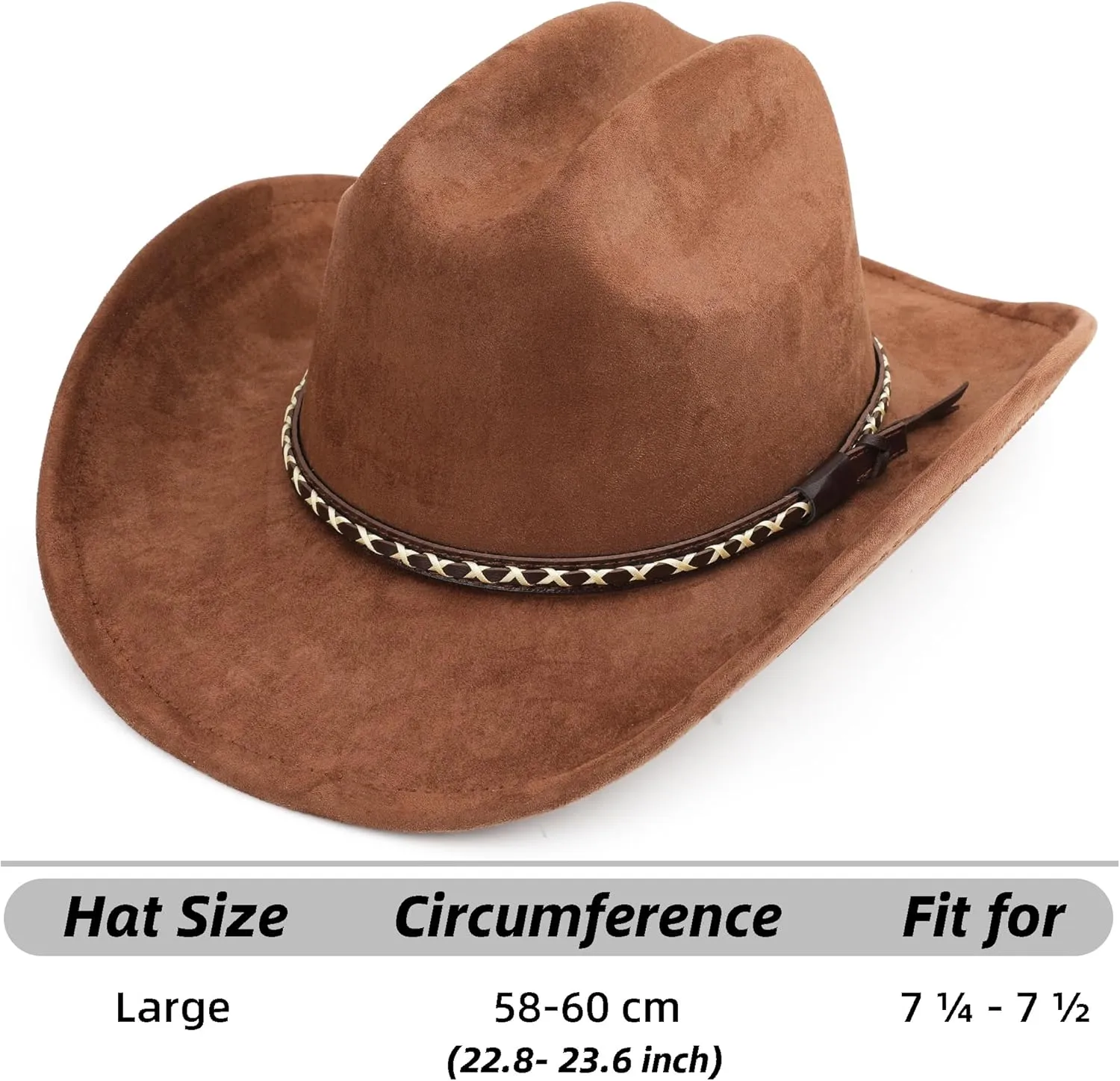 Western Cowboy Hat for Women and Men, Unisex Big Wide Brim Felt Hats for Cowboys and Cowgirls