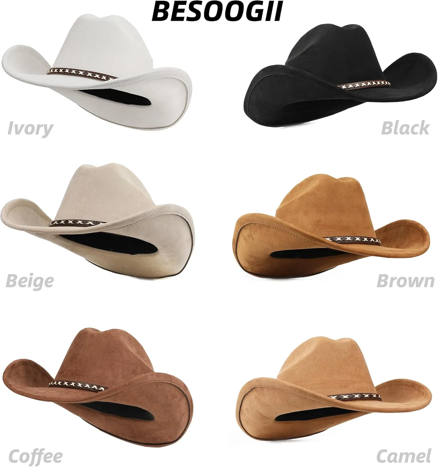 Western Cowboy Hat for Women and Men, Unisex Big Wide Brim Felt Hats for Cowboys and Cowgirls