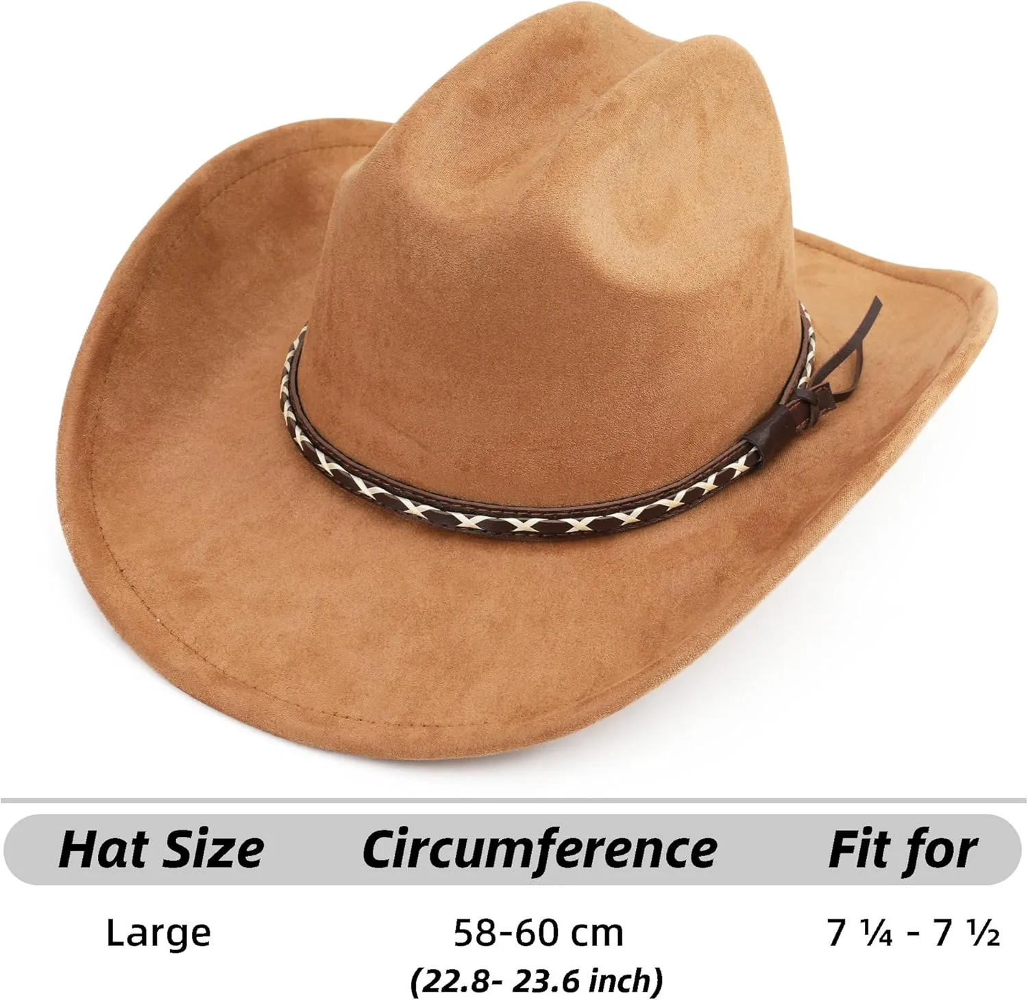 Western Cowboy Hat for Women and Men, Unisex Big Wide Brim Felt Hats for Cowboys and Cowgirls