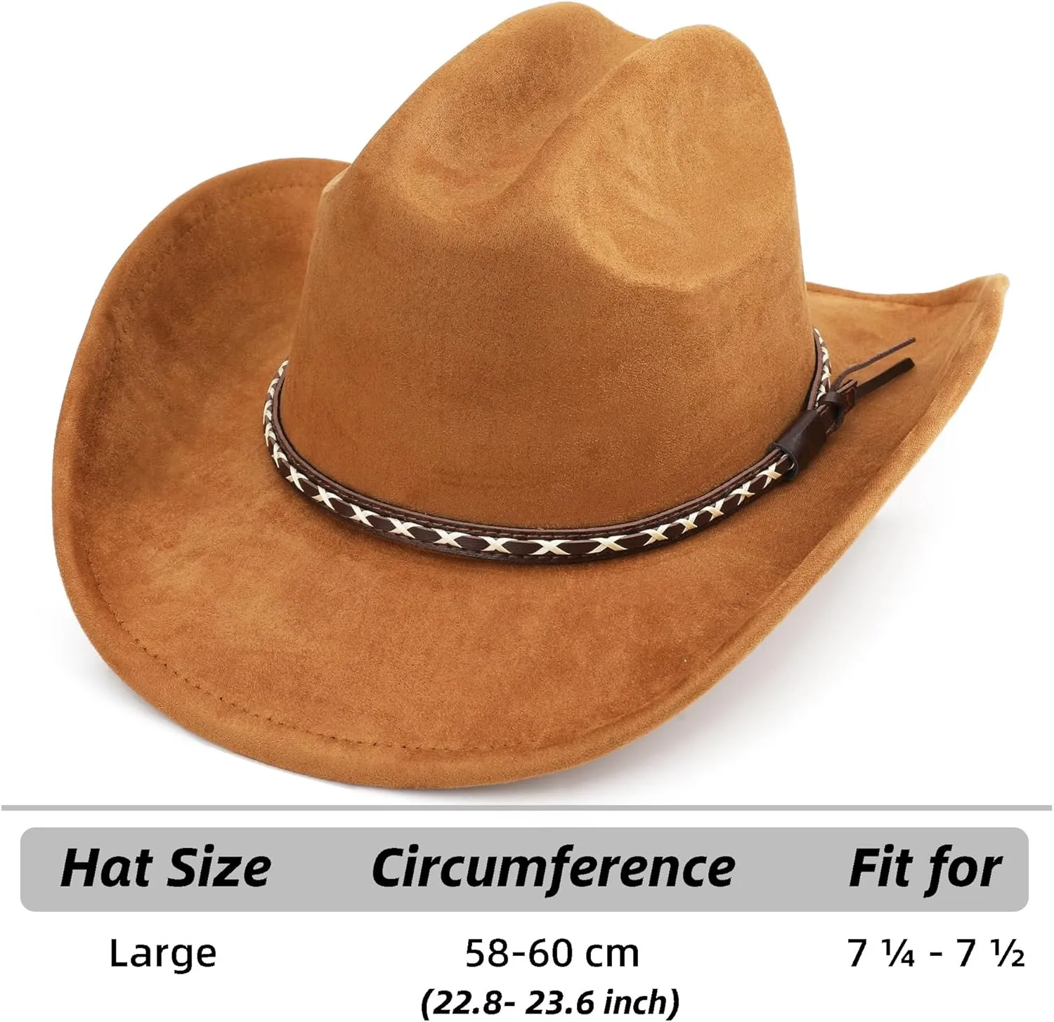 Western Cowboy Hat for Women and Men, Unisex Big Wide Brim Felt Hats for Cowboys and Cowgirls