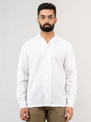 White Blocks Popcorn Textured Full Sleeves Shirt
