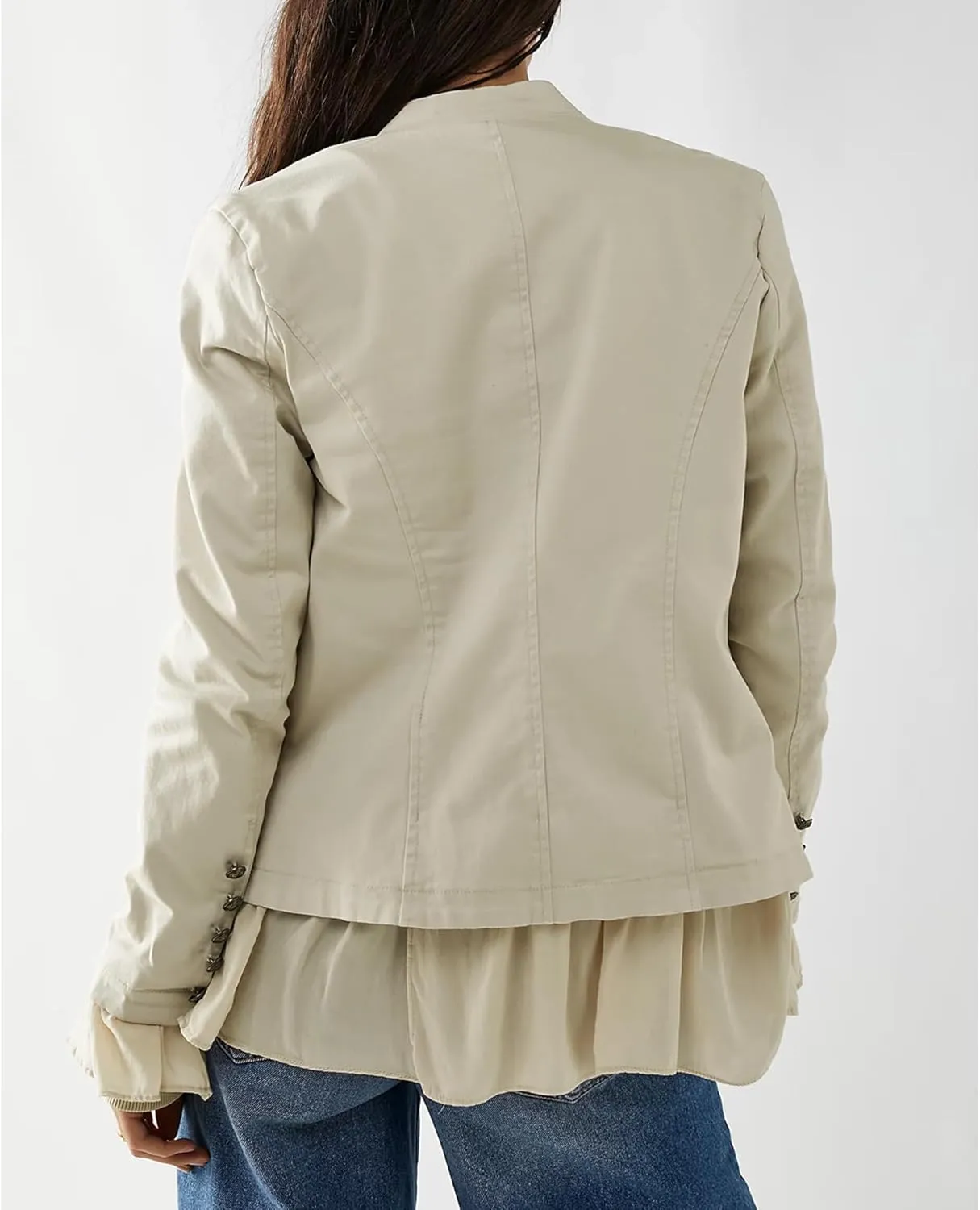 Women Casual Ruffles Jacket High Low Hem Steampunk Blazers Button up Romance Open Front Cotton Cardigan