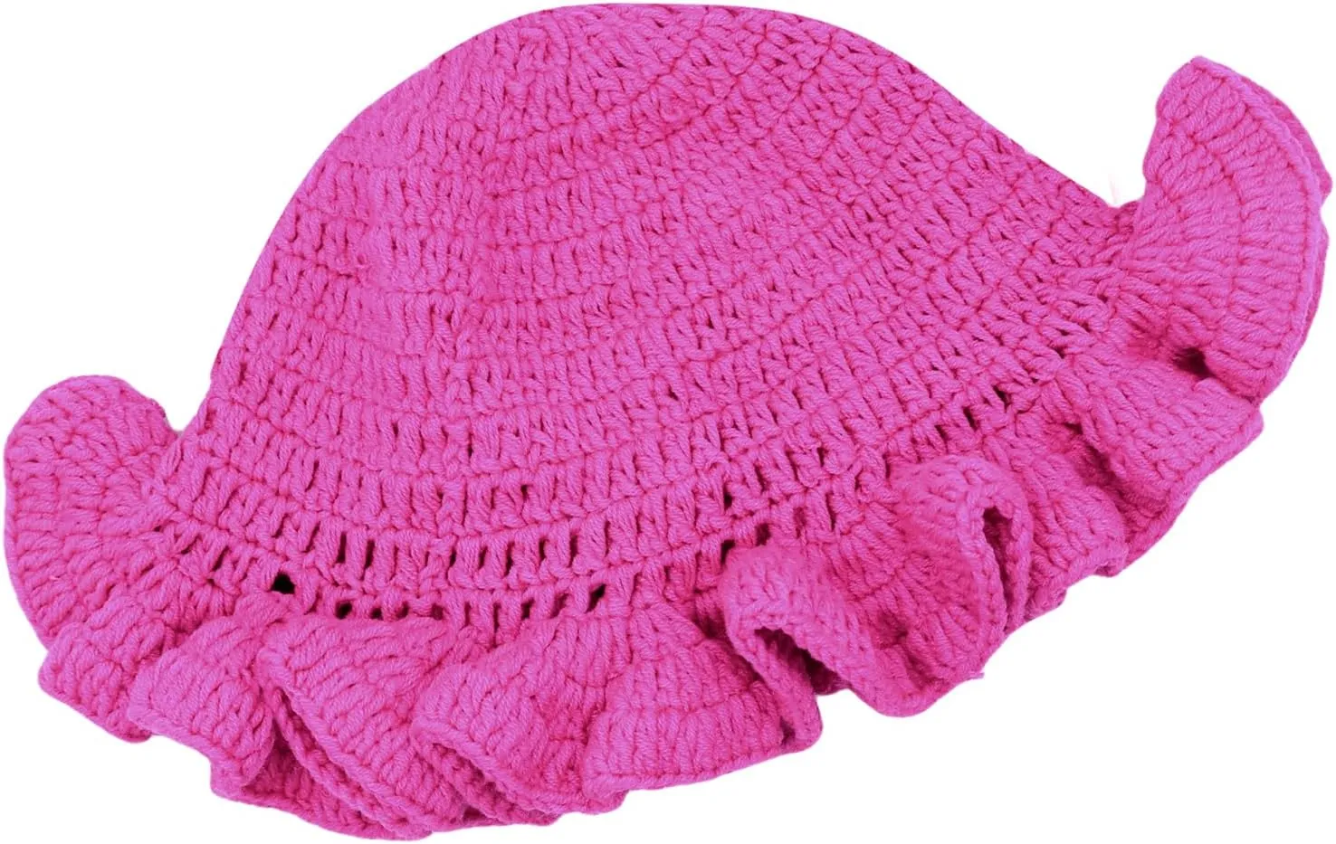 Women Crochet Bucket Hat Cute Winter Ruffled Brim Floppy Cap Handmade Knit Cloche Hats