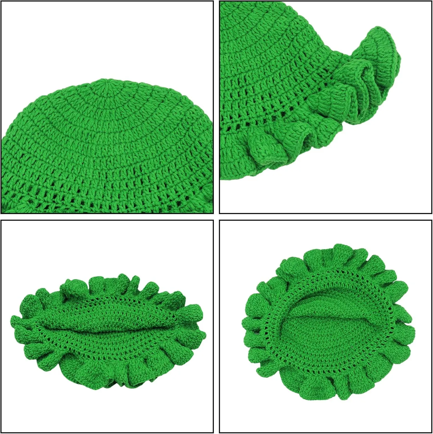 Women Crochet Bucket Hat Cute Winter Ruffled Brim Floppy Cap Handmade Knit Cloche Hats