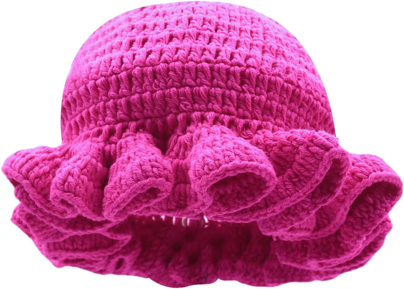 Women Crochet Bucket Hat Cute Winter Ruffled Brim Floppy Cap Handmade Knit Cloche Hats