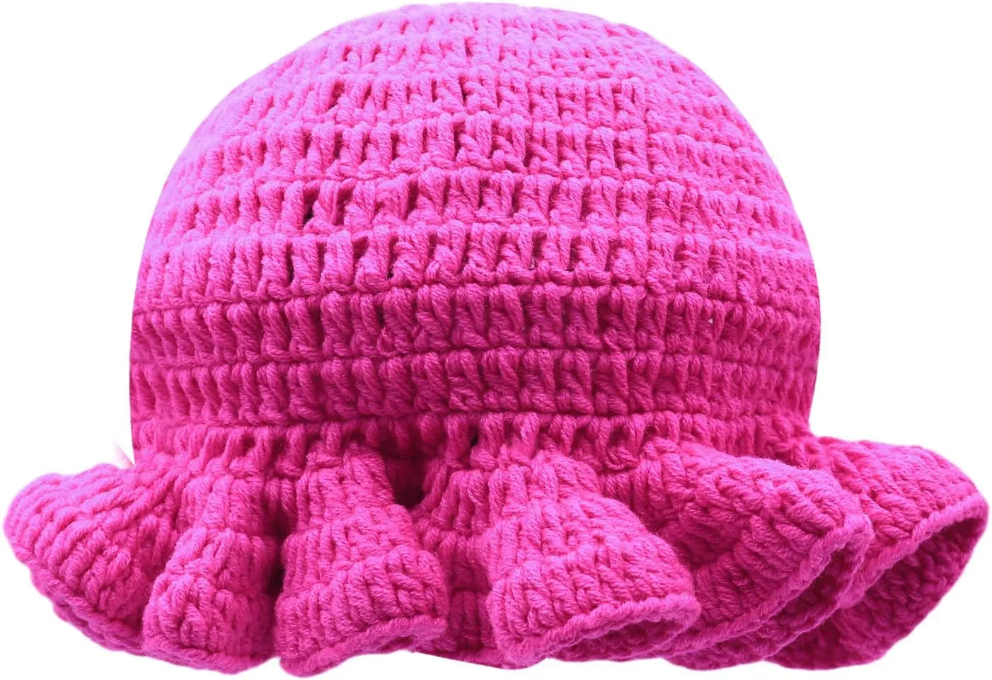 Women Crochet Bucket Hat Cute Winter Ruffled Brim Floppy Cap Handmade Knit Cloche Hats