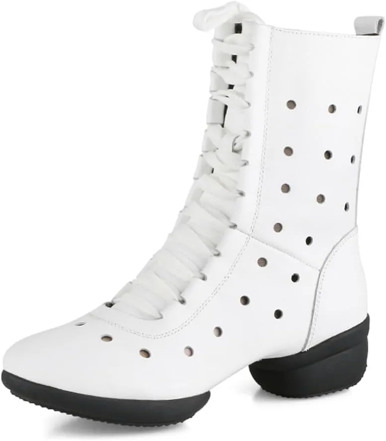 Womens Dance Boots, Leather Dance Shoes for Jazz Ballet Lace-Up Dancing Sneakers High Top Rubber Split Sole Dance Shoes