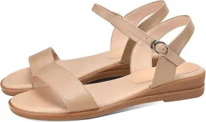 Women's Gladiator Sandals - Cow Genuine Leather Buckle Strap, Summer Beach Flats