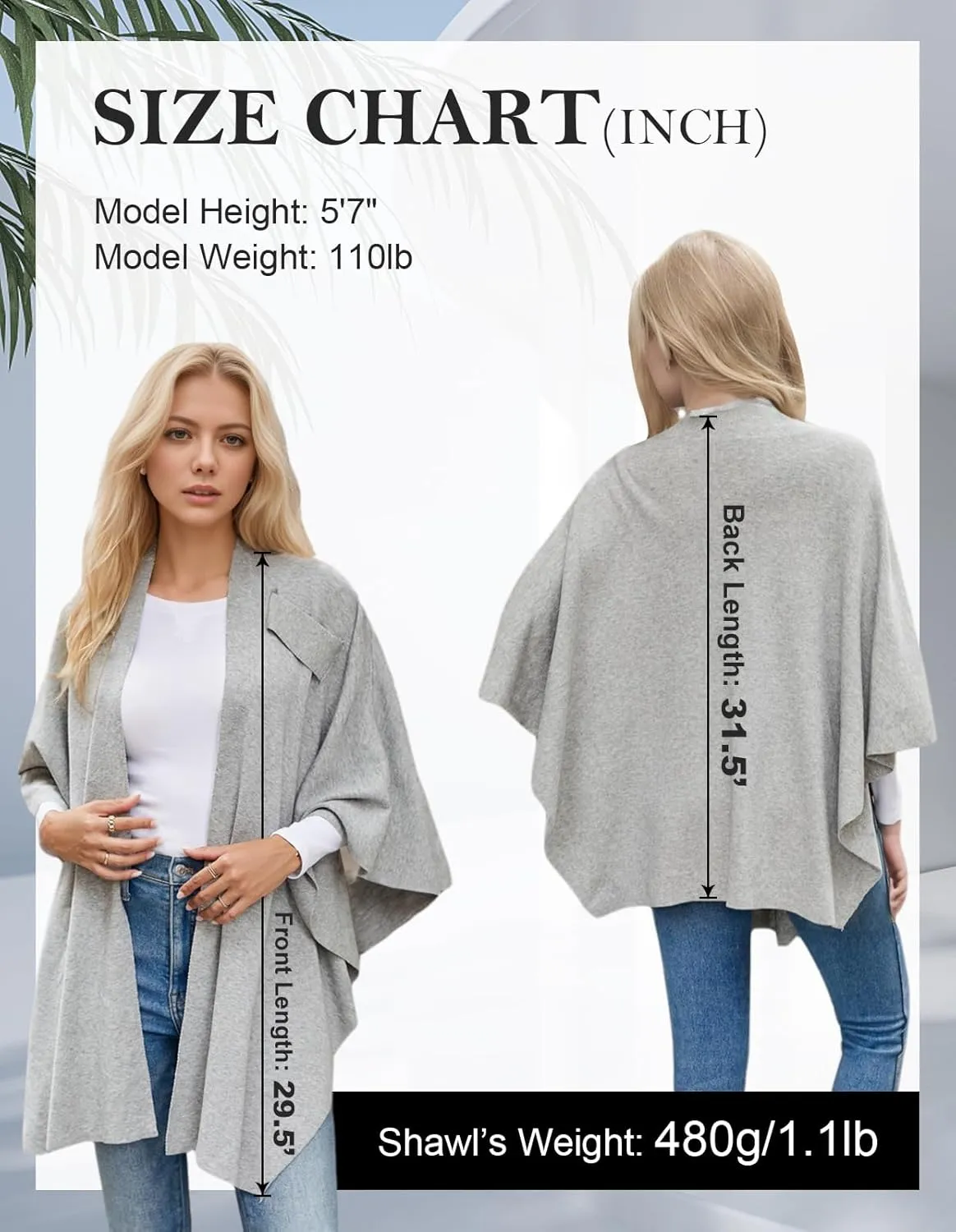 Womens Open Front Poncho Sweater Wrap Topper Knitted Elegant Shawls Cape for Spring Fall Winter