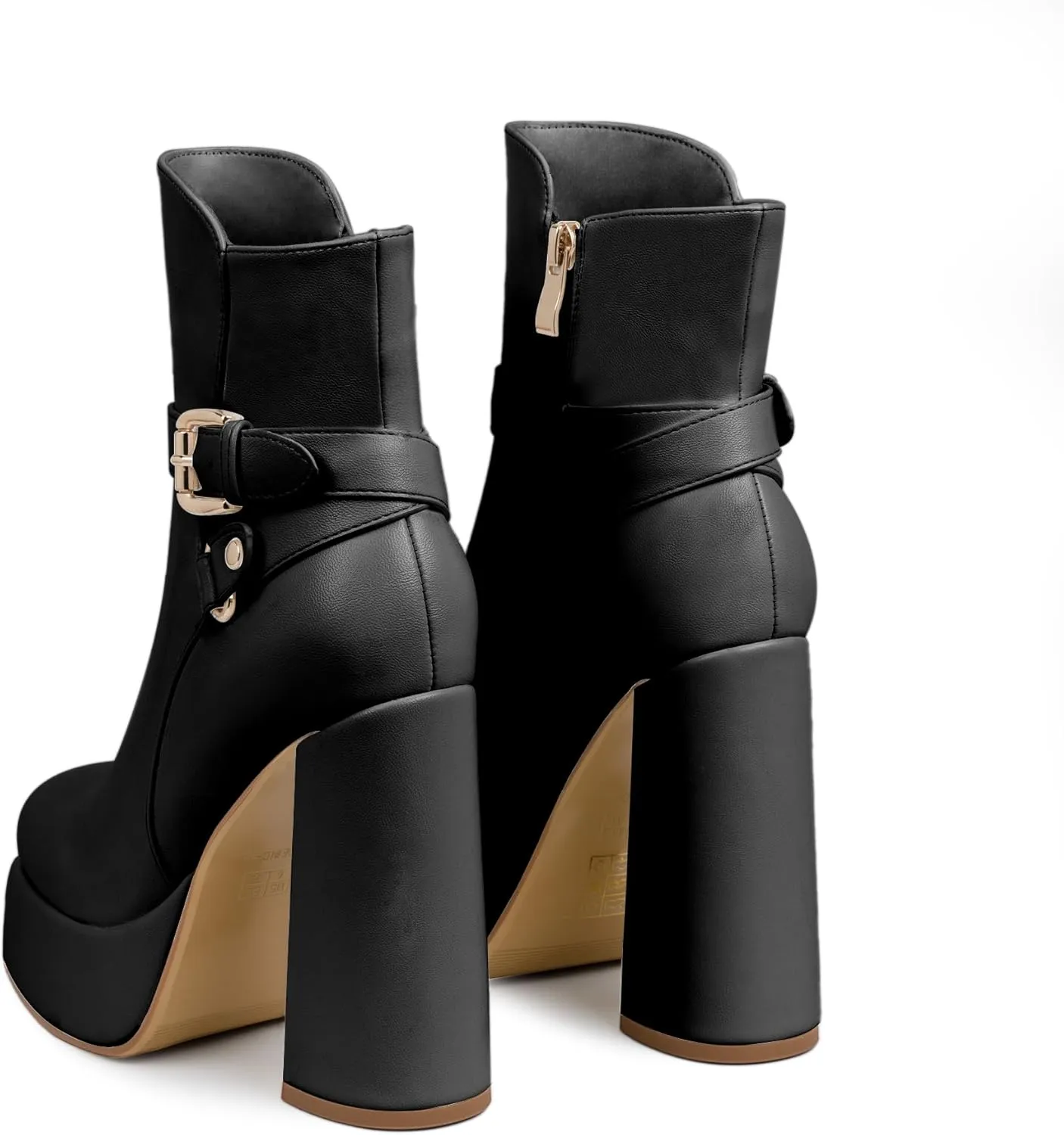 Women's Platform Chunky High Heel Ankle Boots Buckle Strap Square Toe Booties