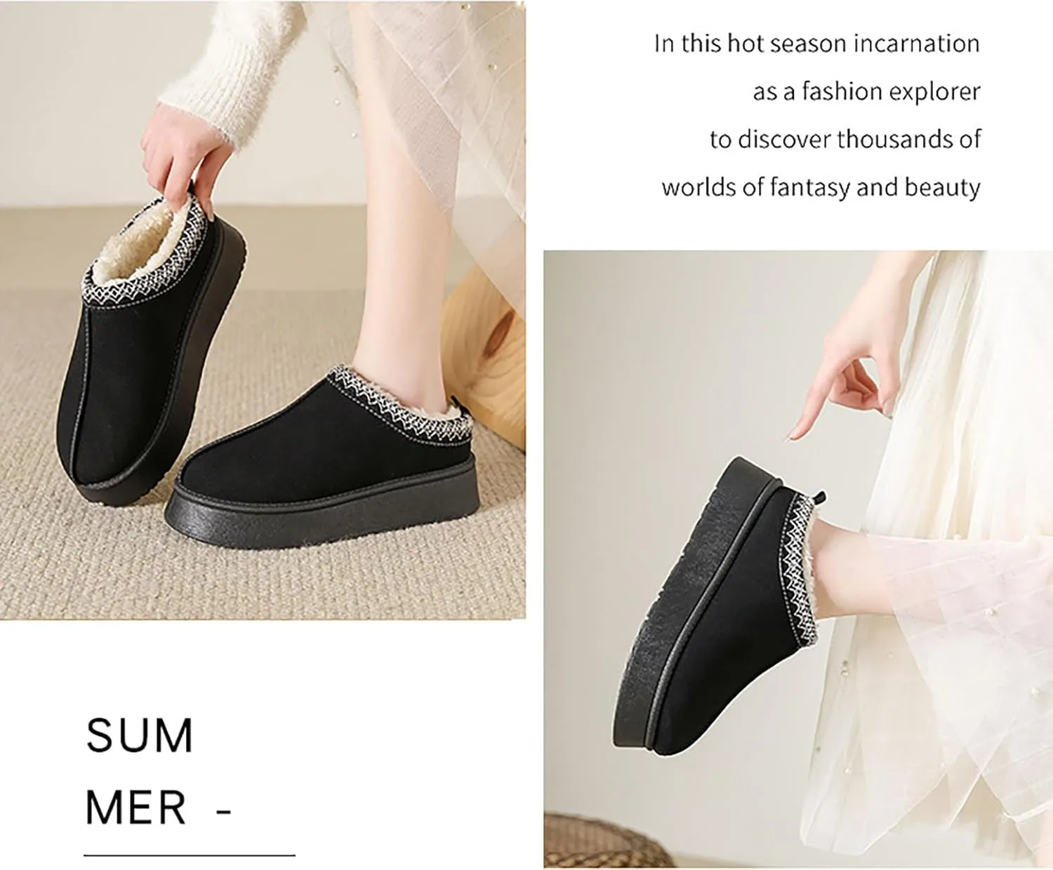 Womens Plush Cuddle Slides - Thick Bottom Shoes for Indoor, Outdoor & Snow Boots