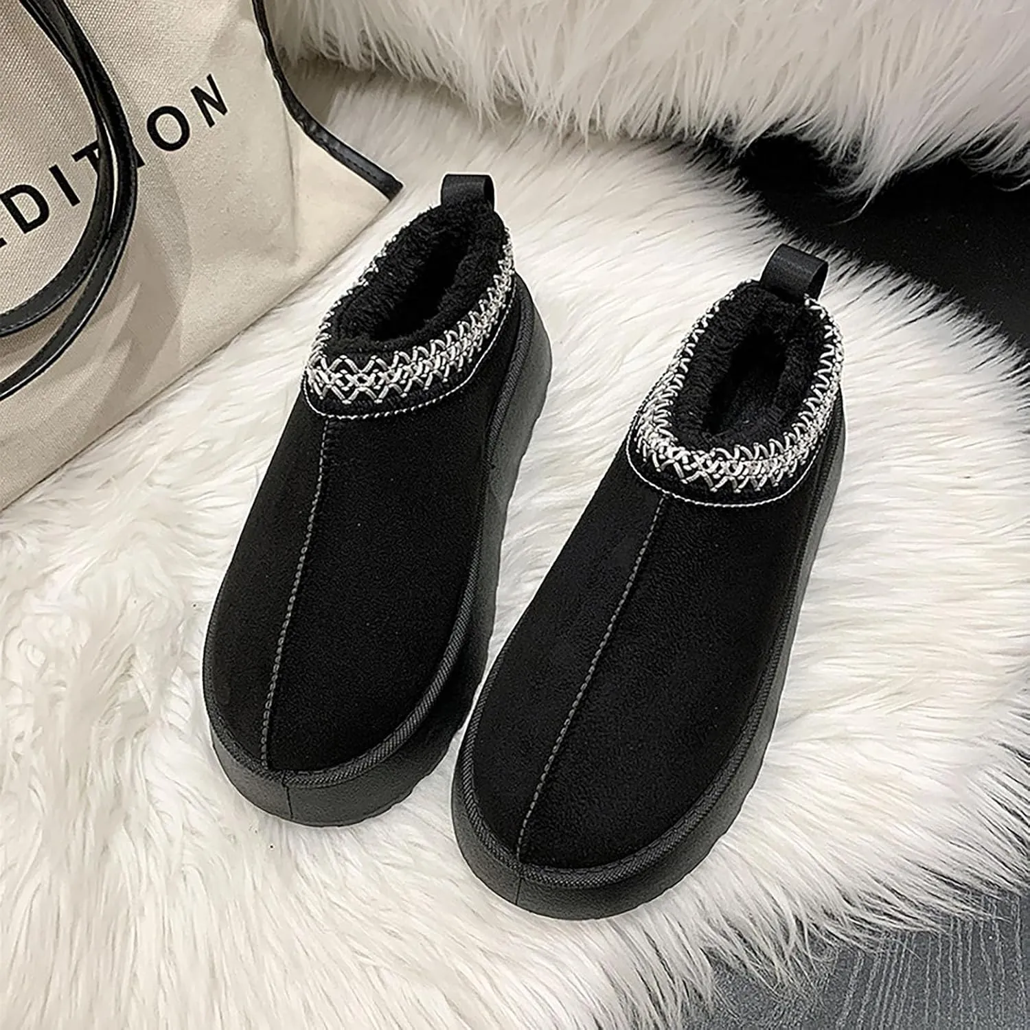 Womens Plush Cuddle Slides - Thick Bottom Shoes for Indoor, Outdoor & Snow Boots