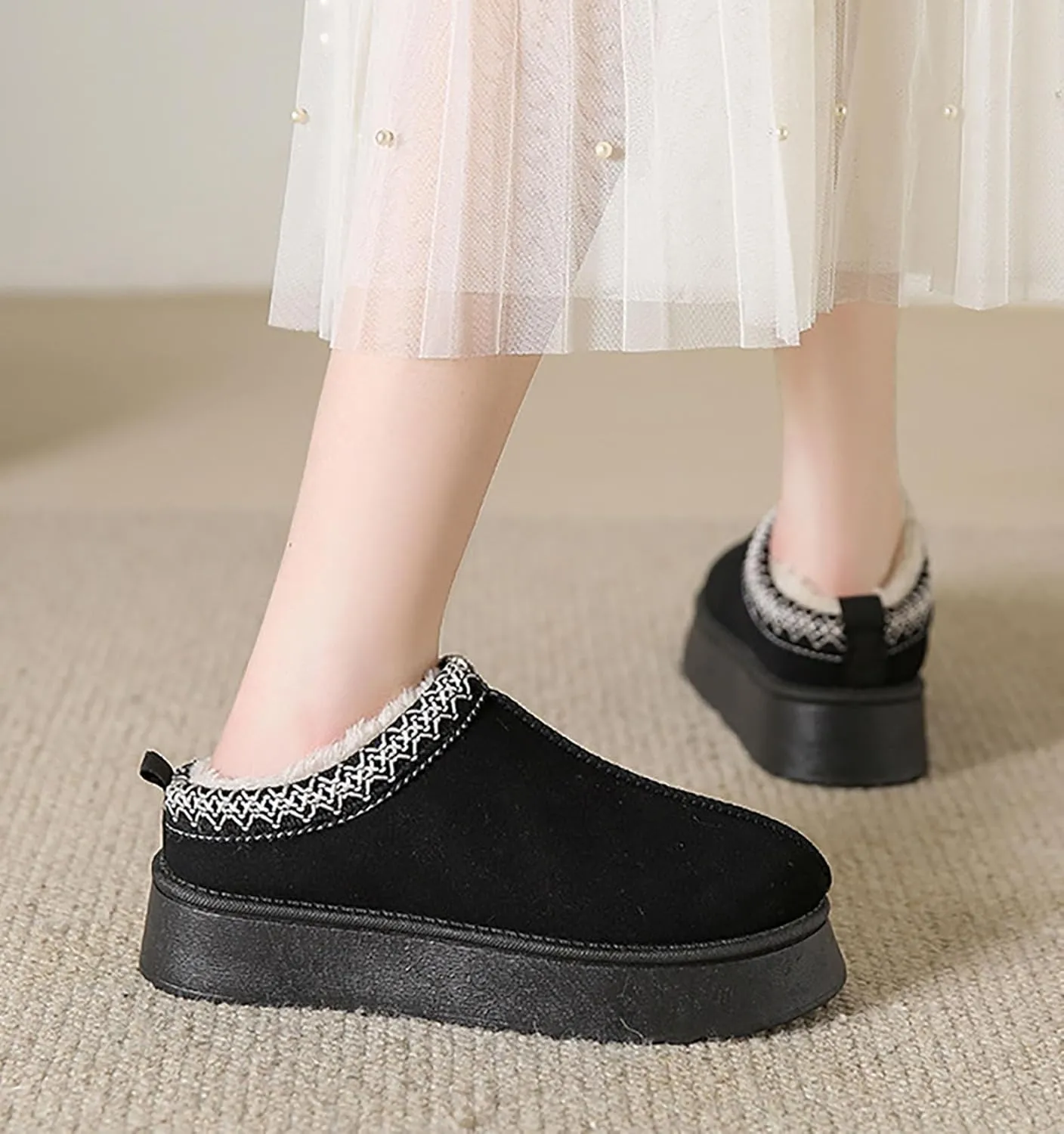 Womens Plush Cuddle Slides - Thick Bottom Shoes for Indoor, Outdoor & Snow Boots