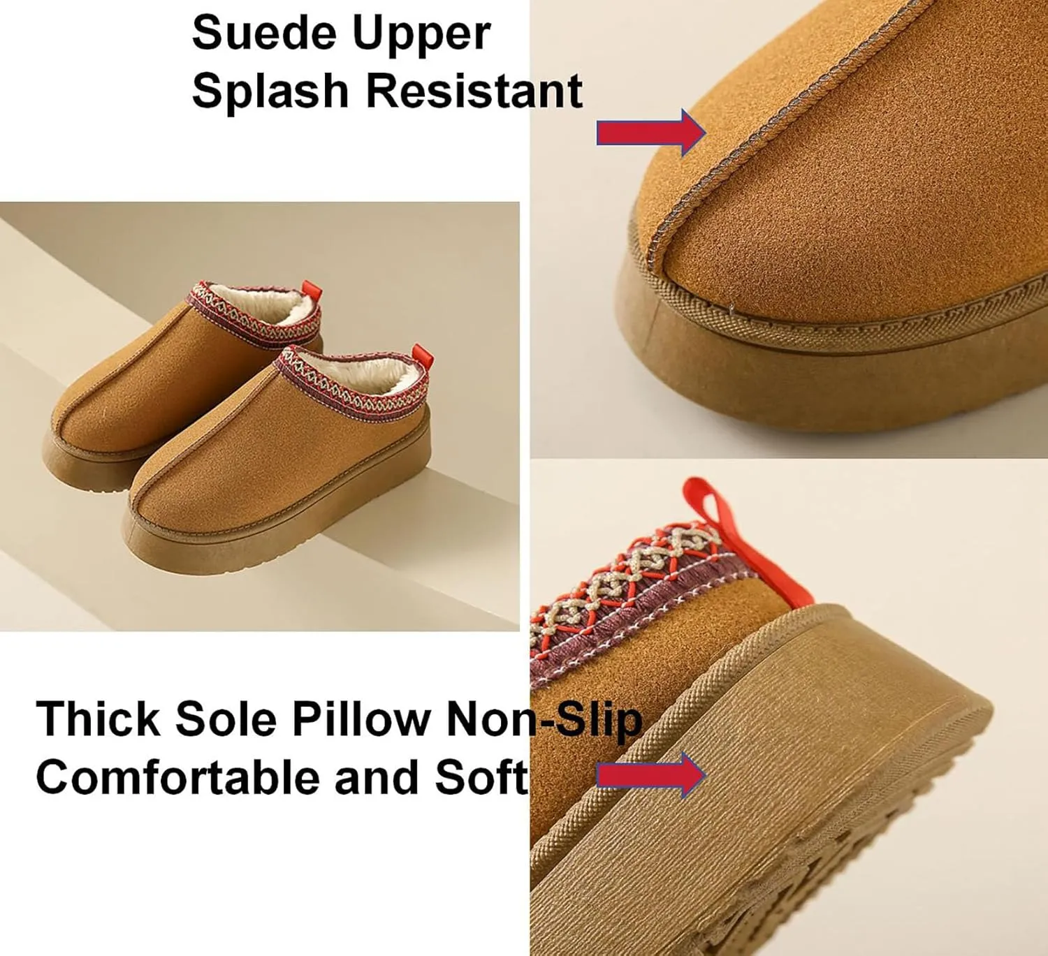 Womens Plush Cuddle Slides - Thick Bottom Shoes for Indoor, Outdoor & Snow Boots