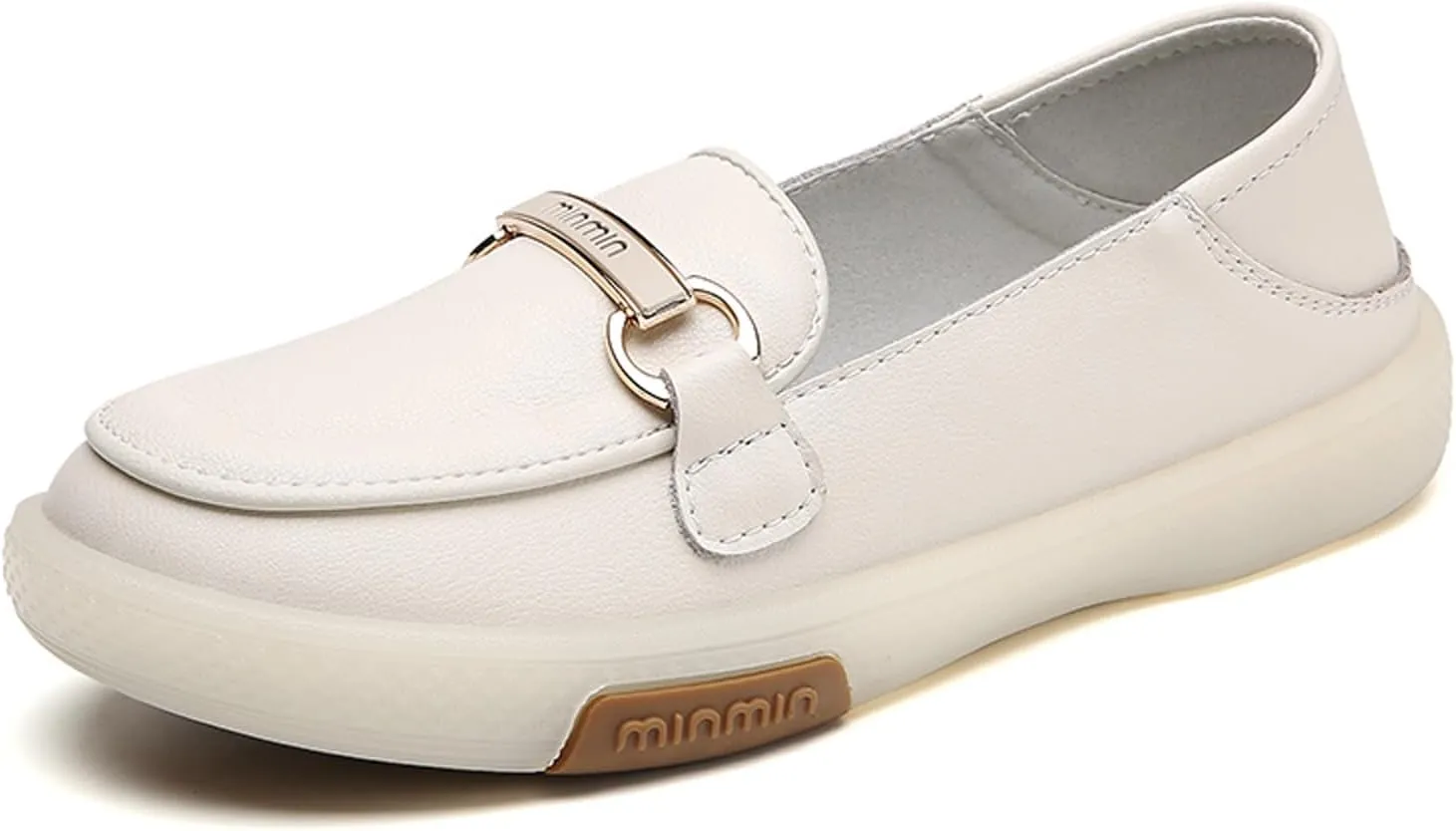 Women's Soft Genuine Leather Classic Buckle Penny Loafers Casual Fashion Lightweight Driving Moccasins Comfortable Round Toe Breathable Slip On Walking Flats