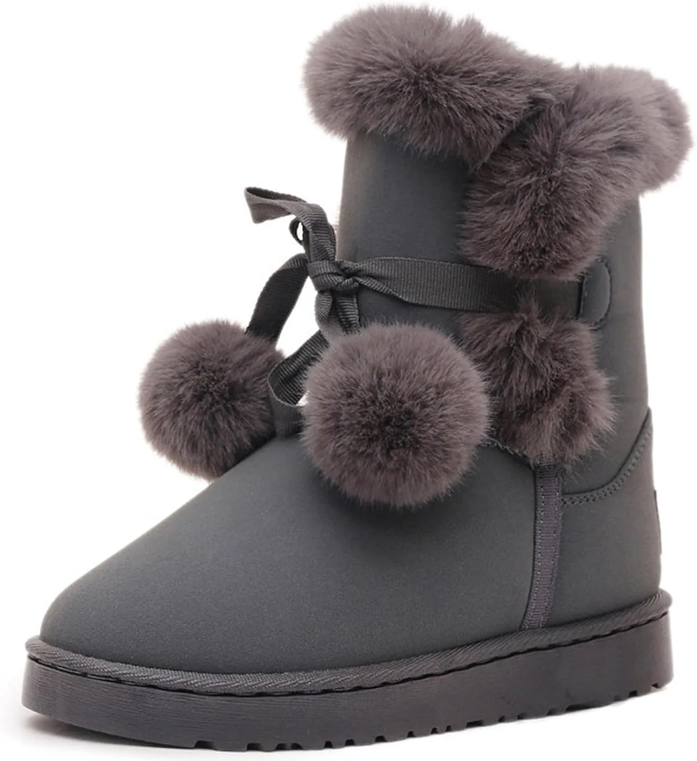 WUIWUIYU Women's Cute Pom-pom Lace Up Fur Winter Snow Boots Sweetheart Princess Fluffy Boots