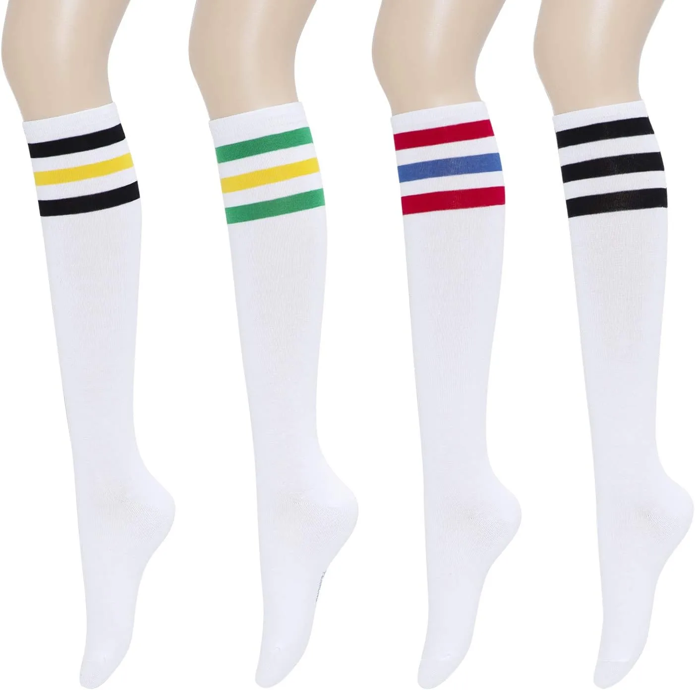 YEJIMONG Knee High Socks Womens 4 Pairs, Cotton Casual Long Socks, Size 6-10