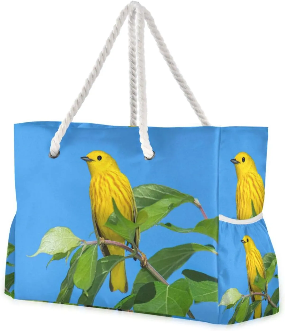 Yellow Warbler Perched in Branch Beach Bags for Women Ladies Large Canvas Tote Shoulder Bag Waterproof Travel Bags for Gym Swim Pool Camping
