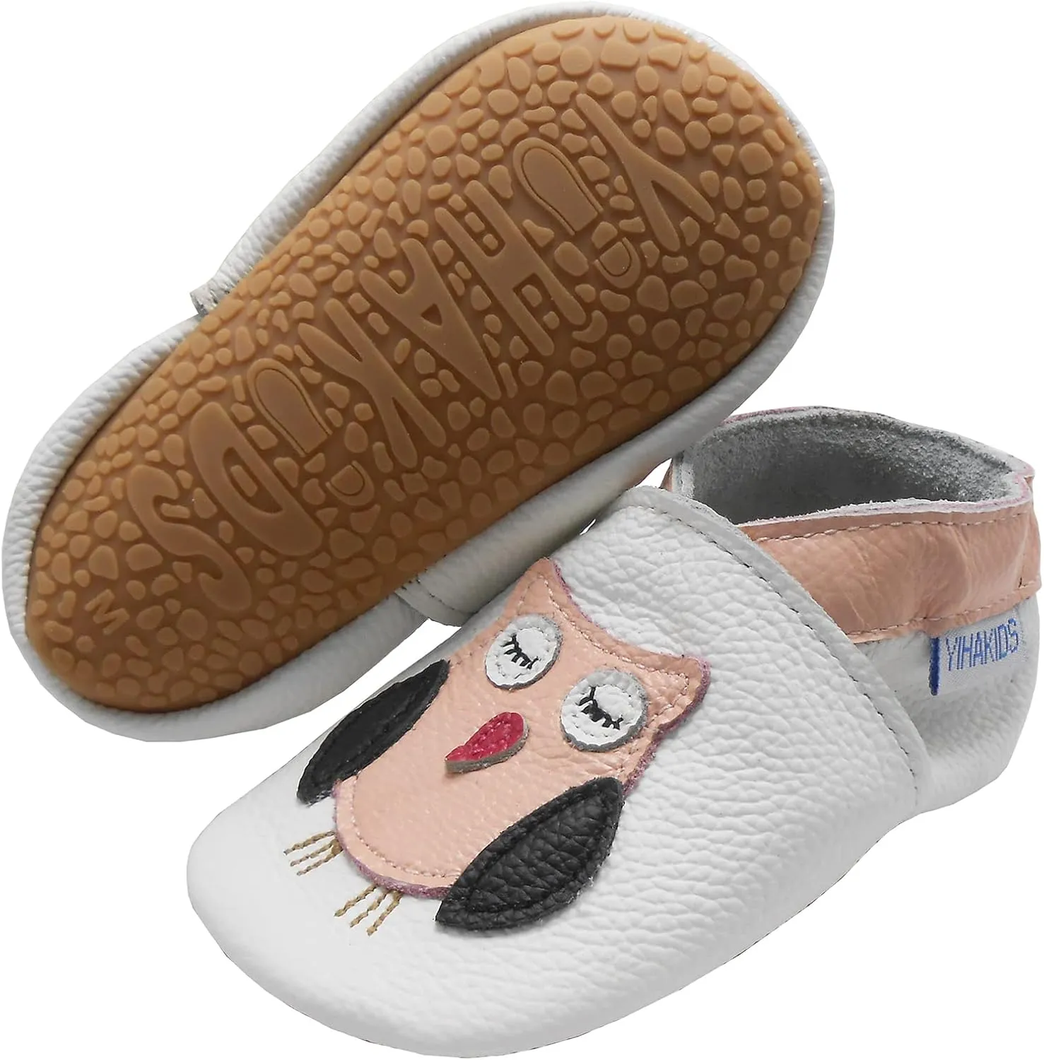 YIHAKIDS Baby Rubber Sole Shoes Boys Girls Infant Crawling Toddler Moccasins Leather Walking Anti-Slip Sole Slippers Newborn Mini Kids Crib Boots 0-24 Months