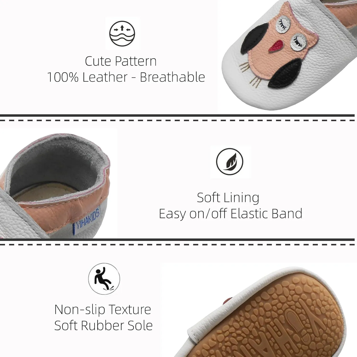 YIHAKIDS Baby Rubber Sole Shoes Boys Girls Infant Crawling Toddler Moccasins Leather Walking Anti-Slip Sole Slippers Newborn Mini Kids Crib Boots 0-24 Months