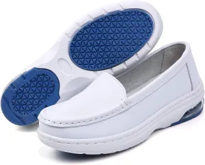 ZYEN Women's Nursing Shoes Comfortable Walking Slip On Nurse Restaurant Work Lightweight Leather Loafers